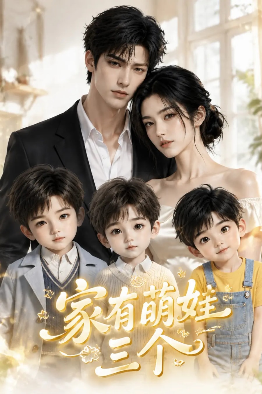 《家有萌娃三个》短剧海报